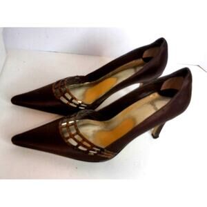 Vintage Caparros Lillie Chocolate Silk Heels Pumps Size 7.5